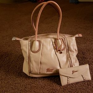 Guess Rose Gold Hand bag and Matching Wallet